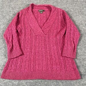 Eddie Bauer Sweater Womens Medium Purple‎ Cable Knit Heavyweight V Neck Cotton